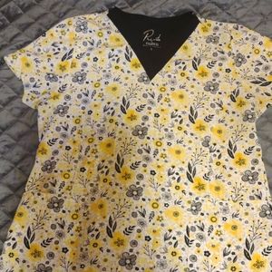 Yellow and black nursing scrub top